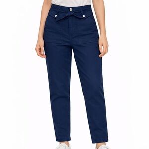 High-Rise Wide Leg Utility Pants in Navy with toe belt